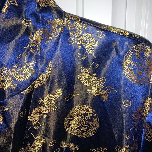 Sue’s Fashion Dark Blue Gold Dragon Motifs XXL Long Kimono Robe Tie Sash Pockets - Picture 2 of 6
